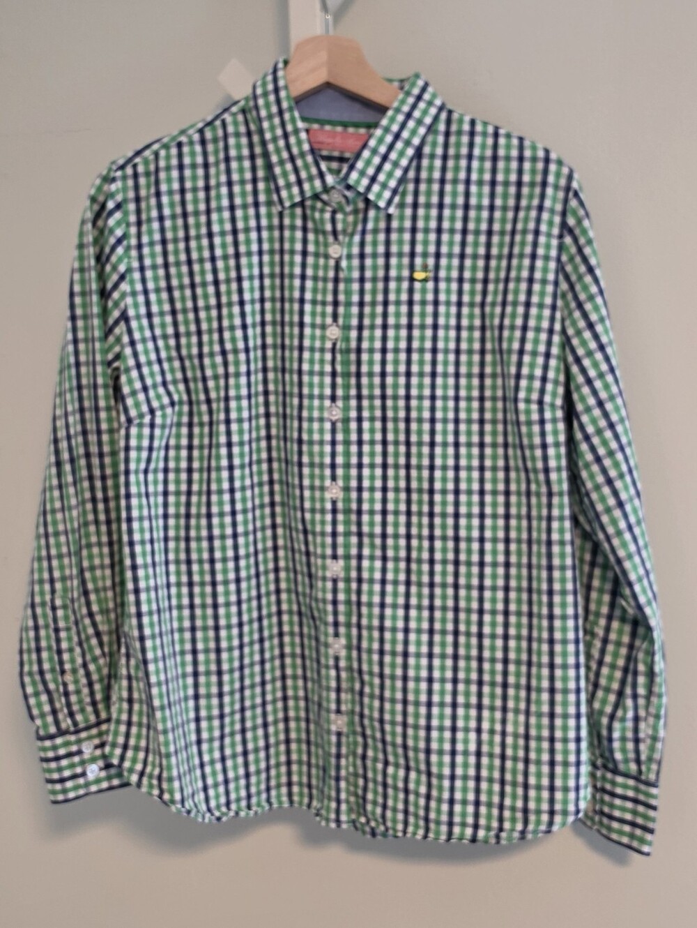 Magnolia Lane Masters Logo Gingham Golfcore Button-Down Shirt Large Augusta Prep